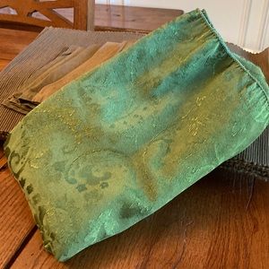 Beautiful emerald green tablecloth.